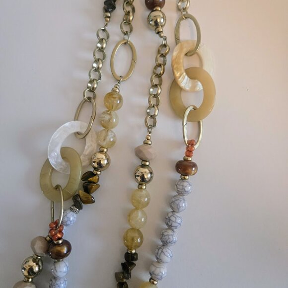Chico's long statement‎ beaded necklace in natural tones - Picture 3 of 4